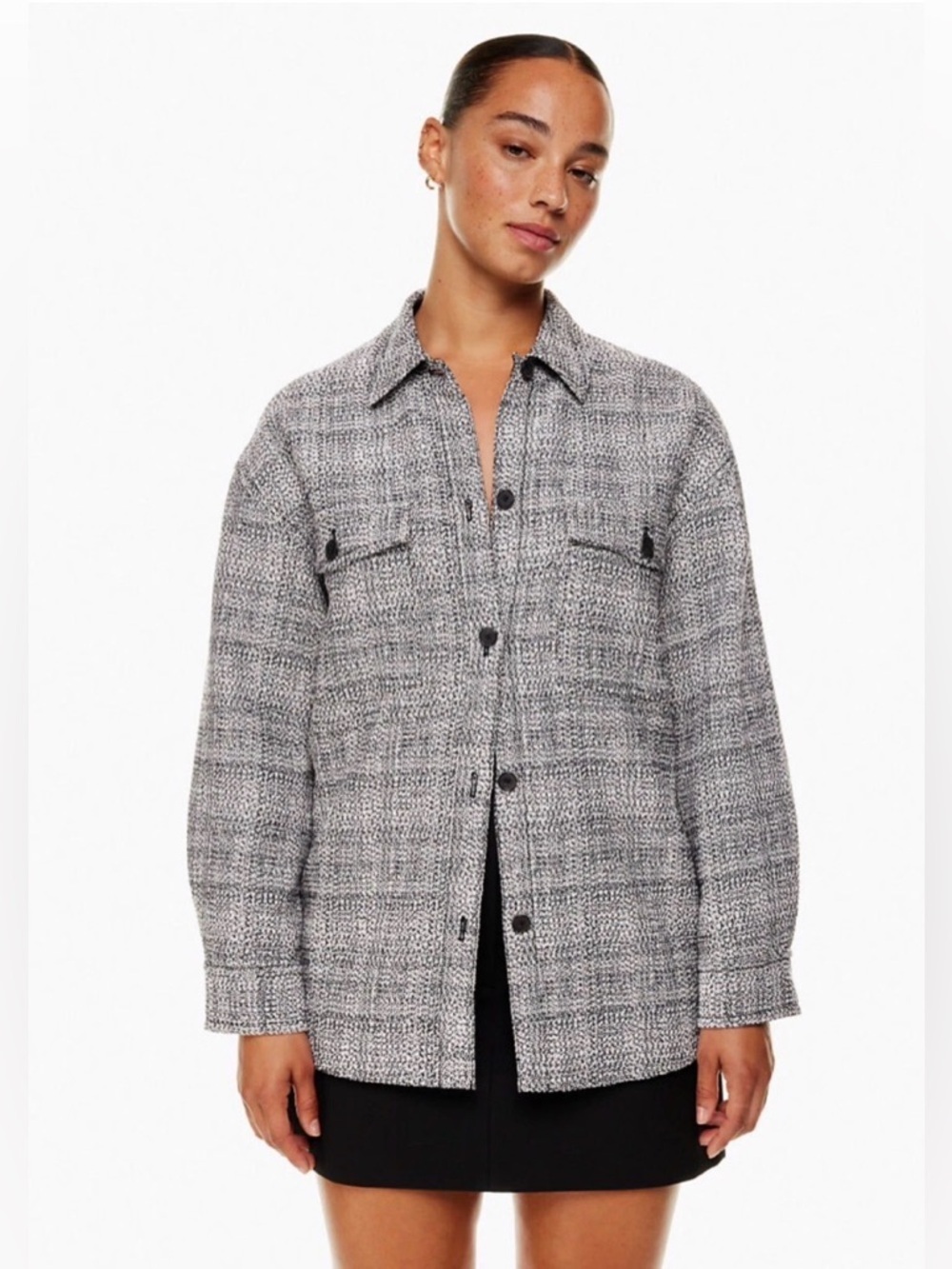 Aritzia Babaton Joan Shirt Women Sz 2 Tweed Jacket Shacket Linen Blend Textured